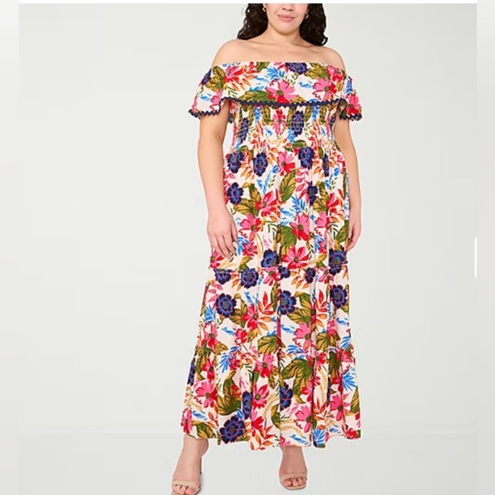Sam & Jess Size 2X Womens Floral Off The Shoulder Short Sleeve Maxi Dress. New